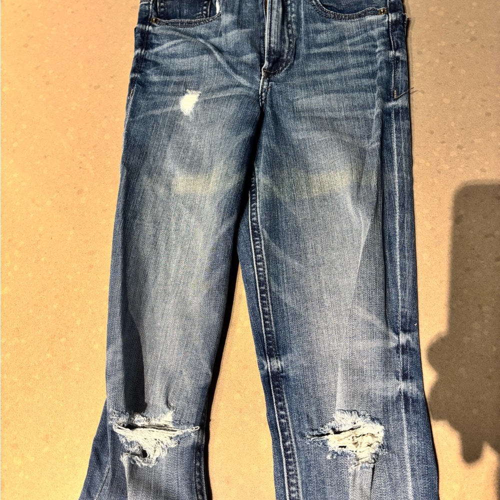NWOT EXPRESS Women's Blue Distressed Jeans with Lace-Up Detail Size 00 Regular - Picture 3 of 6
